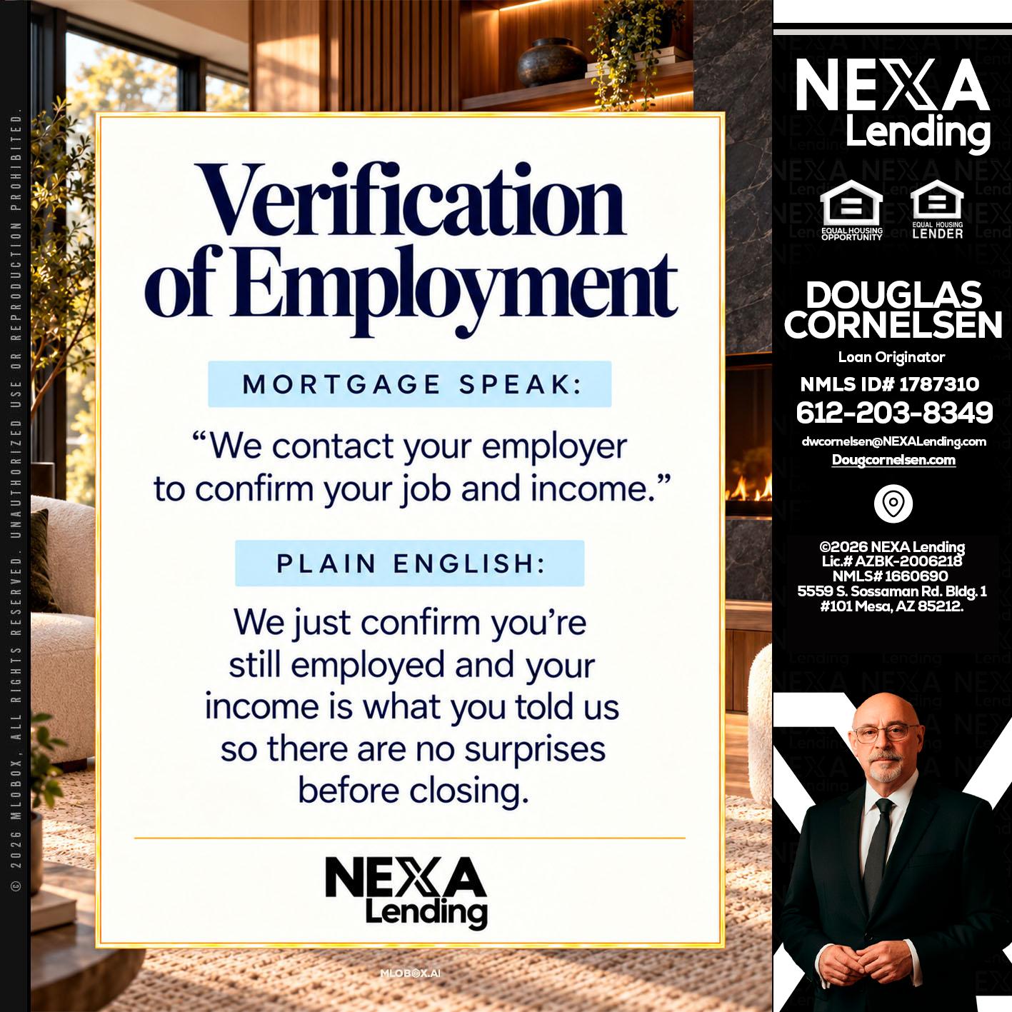 VERIFICATION OF EMPLOYMENT - Douglas Cornelsen -Loan Originator